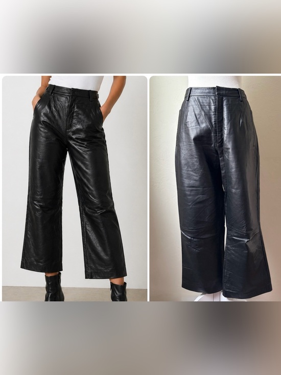 Newport News Pants - Vintage Newport News Genuine Leather High Rise Cropped Pants Black Size 8